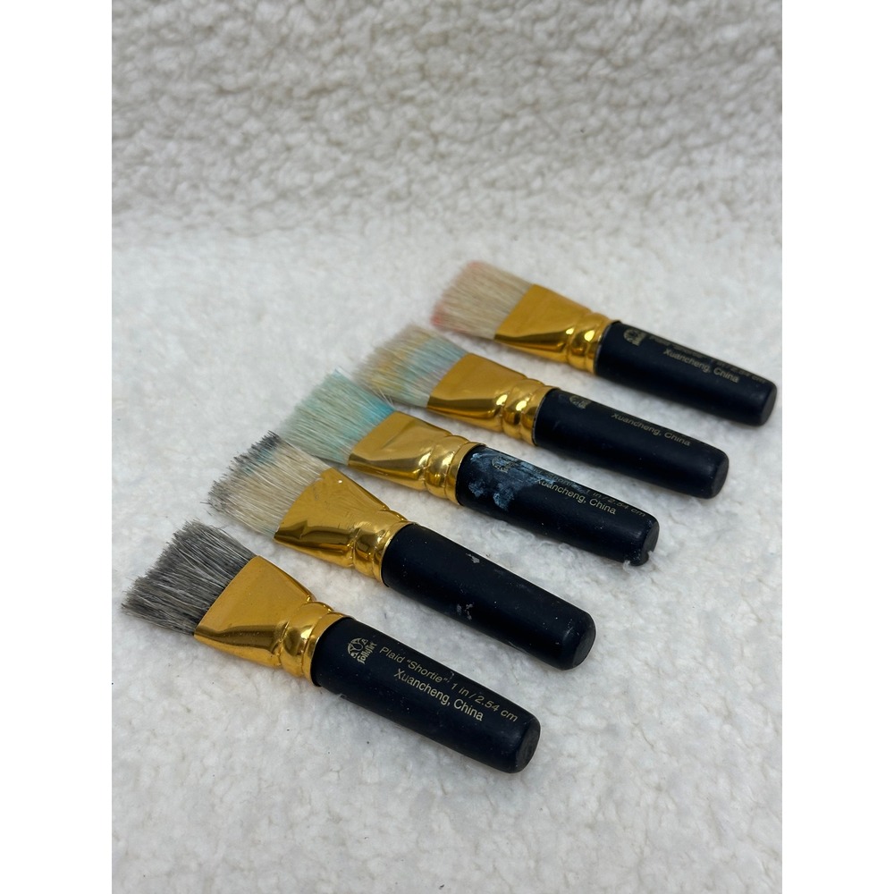 Plaid FolkArt Shortie Paint Brushes 1 Inch Flat Natural Bristle Set of 5 Black